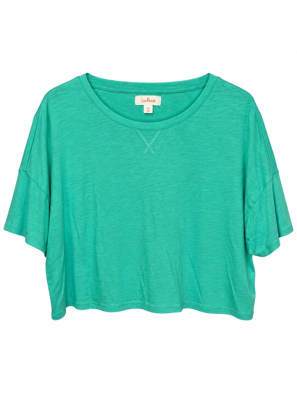 Colsie Women’s XL Green Cropped T-Shirt Short Sleeve Cotton Blend